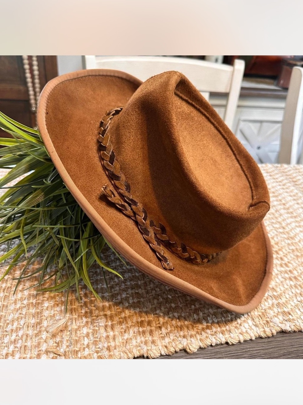 Vintage Skullys Men's Brown Suede Rancher Hat with Braided leather Band